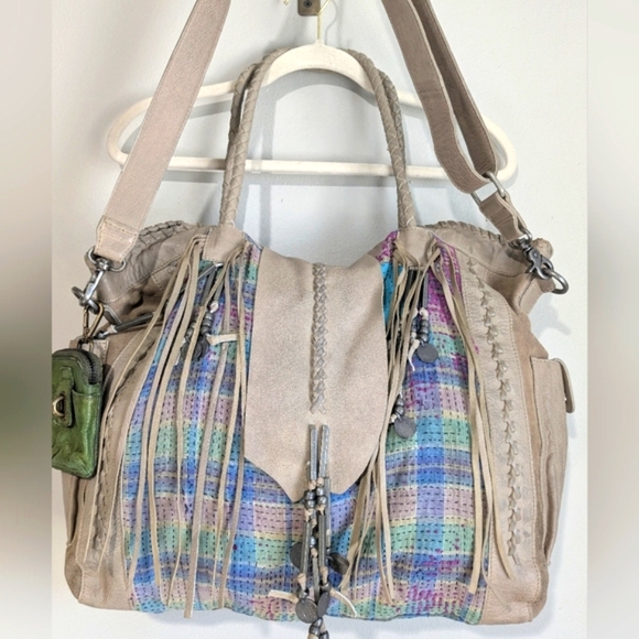 Free People Canyonlands Leather Kantha Bone Bead Large Boho Bag - Picture 2 of 16